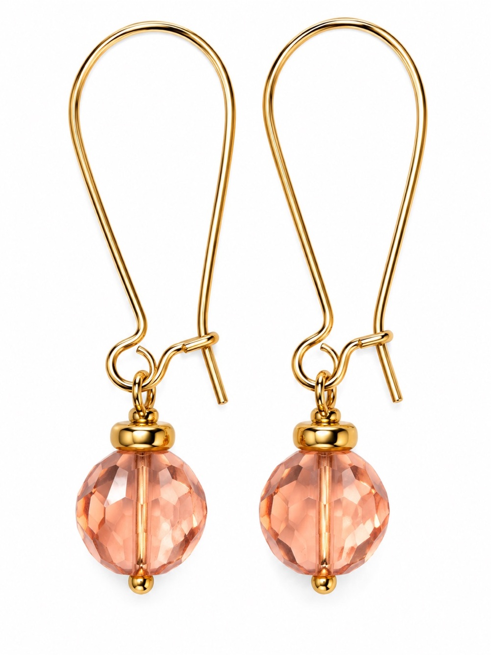 Gold Drop Earrings with Peach Crystal Beads